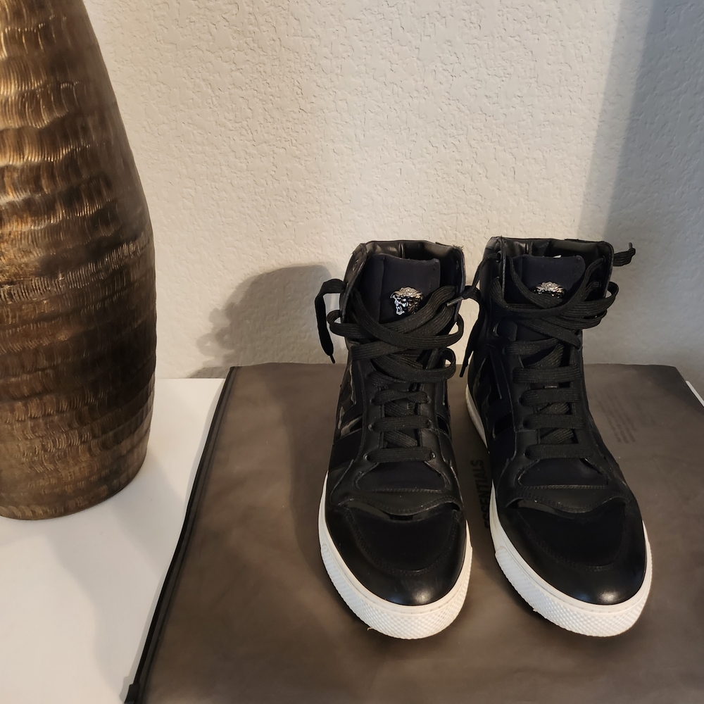 Versace Black and White High-Top Sneakers
